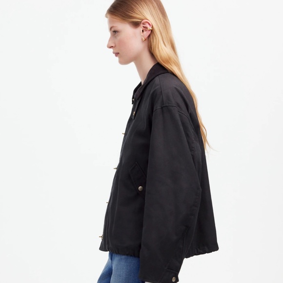 New Madewell x Alpha Industries Size L Waxed Cotton Car Coat Black $265 NS730 - Picture 4 of 6